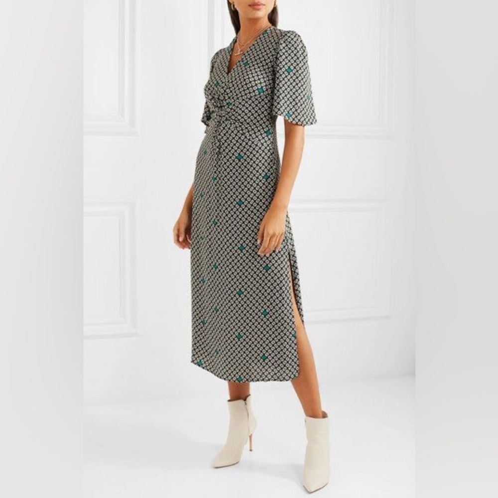 Maje Renoua Print Knot Front Midi Dress